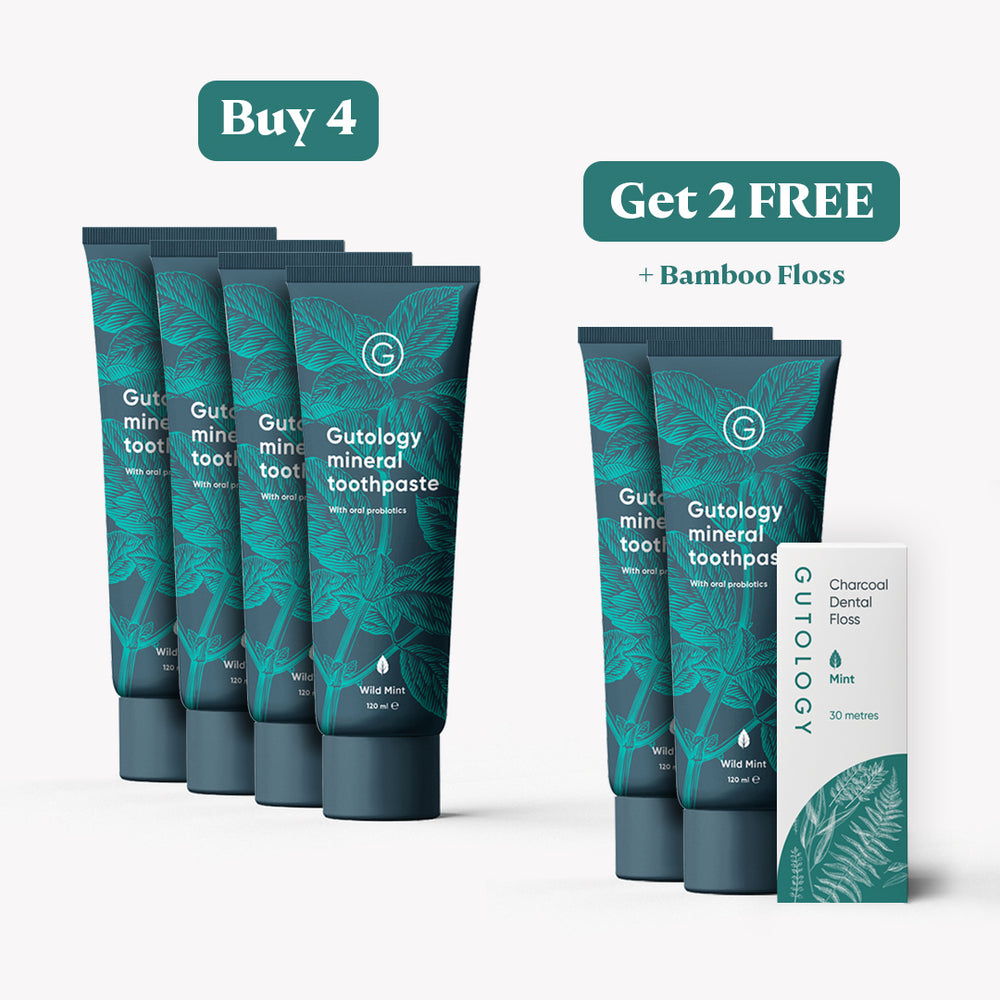 Gutology Probiotic Toothpaste 4 Pack + 2 Free Tubes + Free Floss